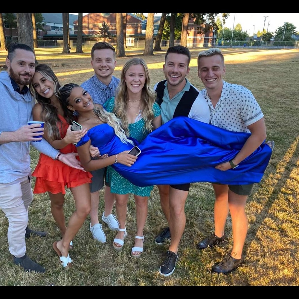 Horizon blue bridesmaid dress